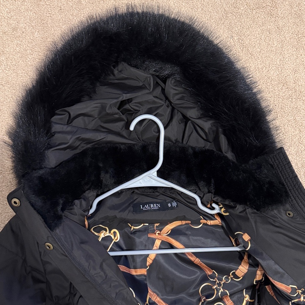 Ralph Lauren Black Puffer Coat with Faux Fur Hood - Picture 4 of 4